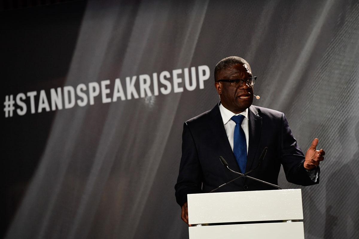 Dr. Mukwege's addressing the audience at the International Forum "Stand Speak Rise Up!
