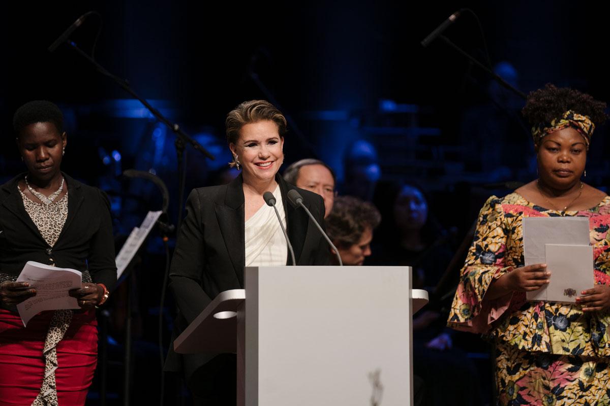 The Grand Duchess on stage during the gala reception of the International Forum "Stand Speak Rise Up!