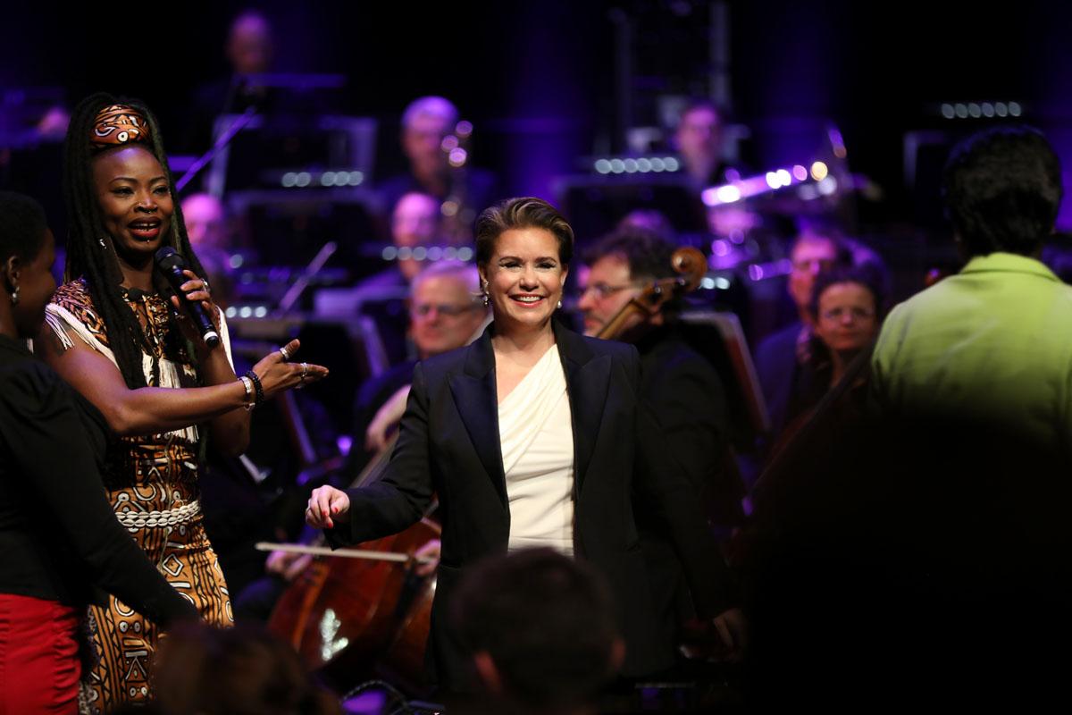 The Grand Duchess on stage during the gala reception of the International Forum "Stand Speak Rise Up!