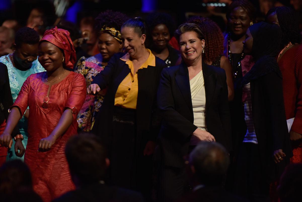 The Grand Duchess on stage with survivors at the International Forum "Stand Speak Rise Up!