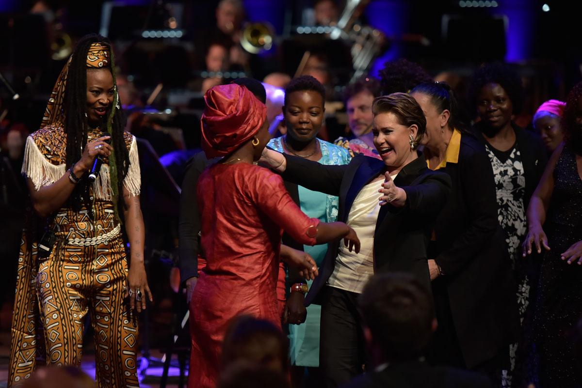 The Grand Duchess on stage with survivors at the International Forum "Stand Speak Rise Up!