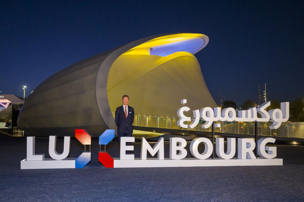Le Grand-Duc devant le pavillon luxembourgeois de nuit