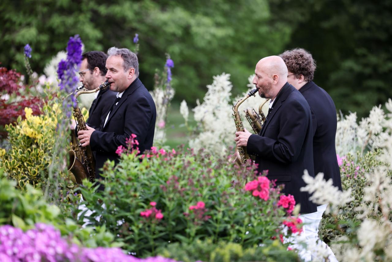 Un groupe de musicien se produit dans les jardins du Château