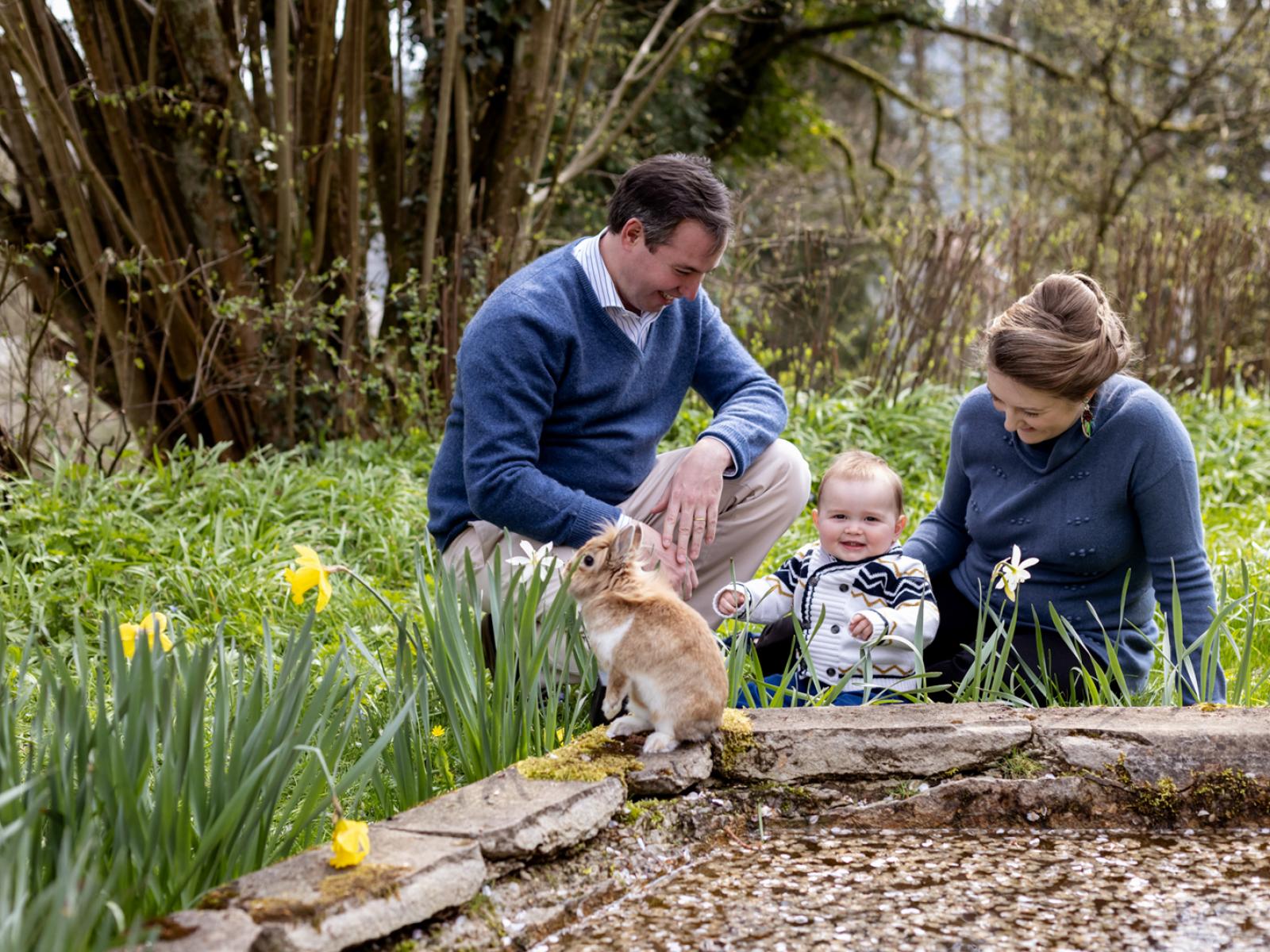 Prince Charles with his parents in the garden