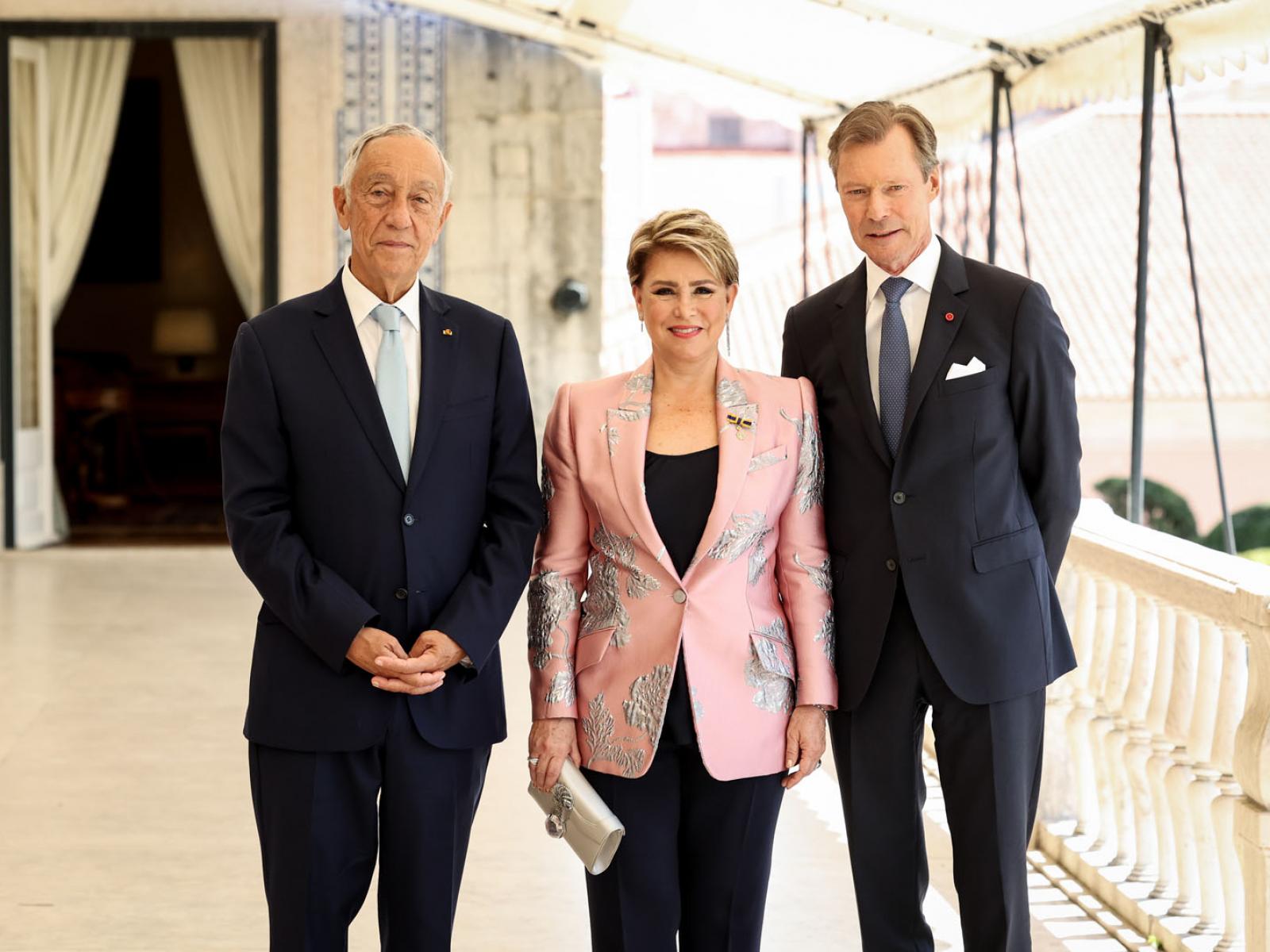 Le Couple grand-ducal et le président portugais au Palais de Belém