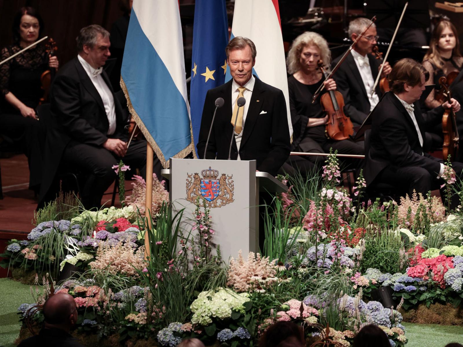 Le Grand-Duc prononce un discours lors de la cérémonie à la Philharmonie