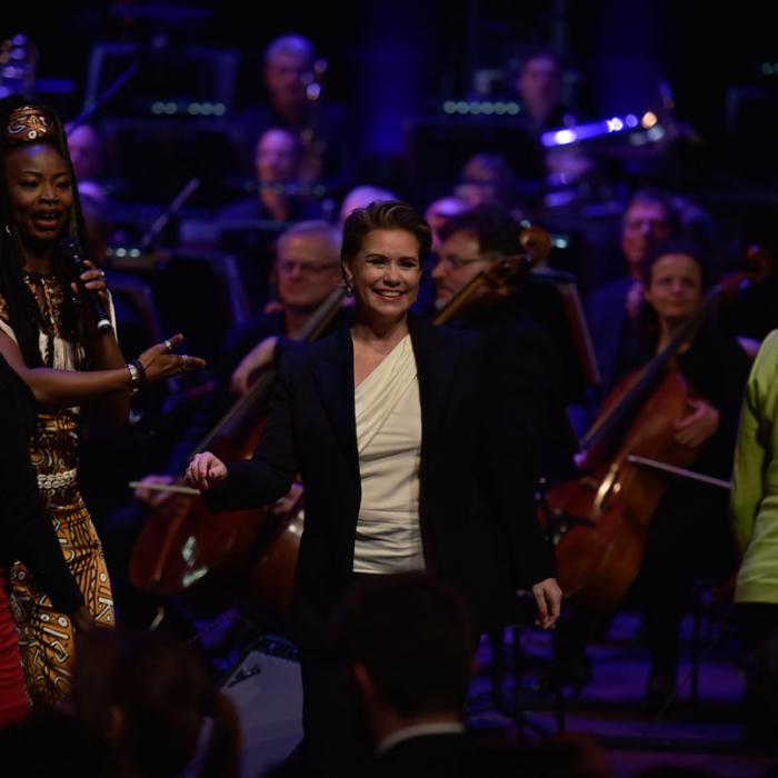 The Grand Duchess on stage with survivors at the International Forum "Stand Speak Rise Up!