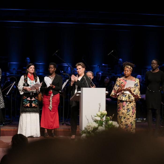 The Grand Duchess on stage during the gala reception of the International Forum "Stand Speak Rise Up!