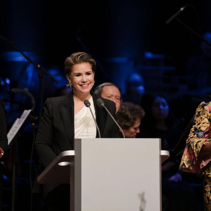 The Grand Duchess on stage during the gala reception of the International Forum "Stand Speak Rise Up!