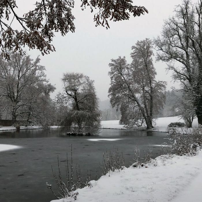 Schloss Berg unter einer Schneedecke