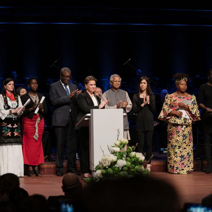 The Grand Duchess on stage during the gala reception of the International Forum "Stand Speak Rise Up!