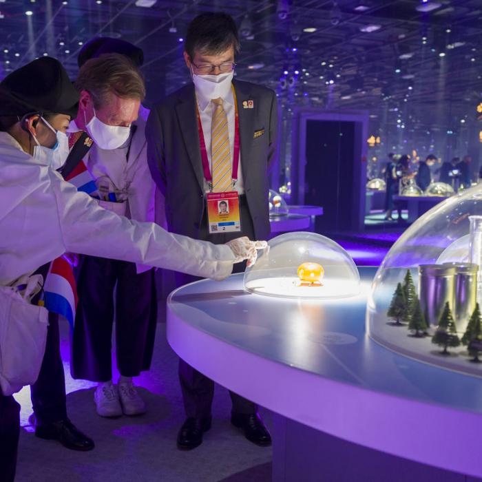Visite d'un stand du pavillon japonais
