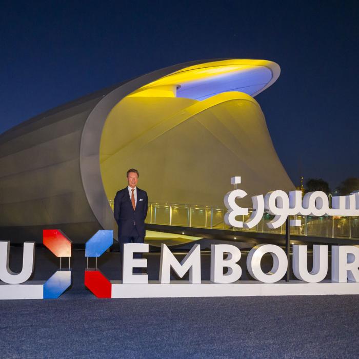 Le Grand-Duc devant le pavillon luxembourgeois de nuit