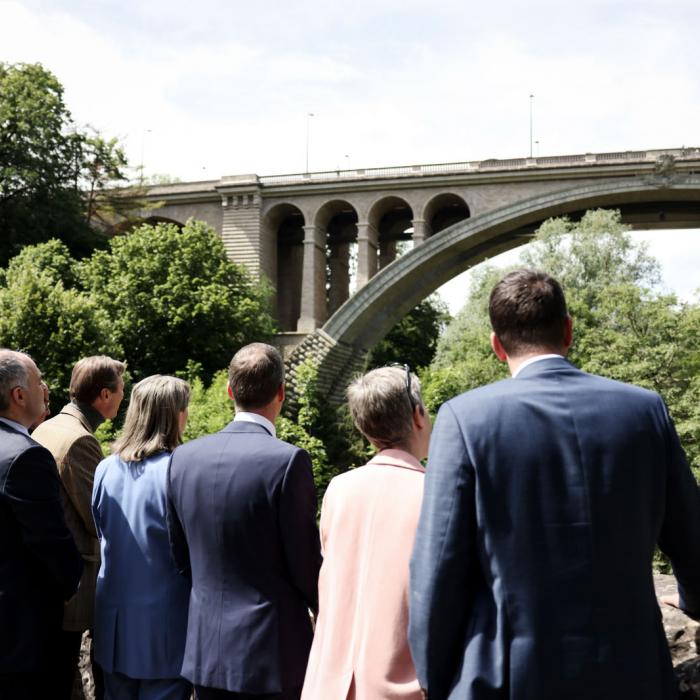 Les invités observent le pont Adolphe