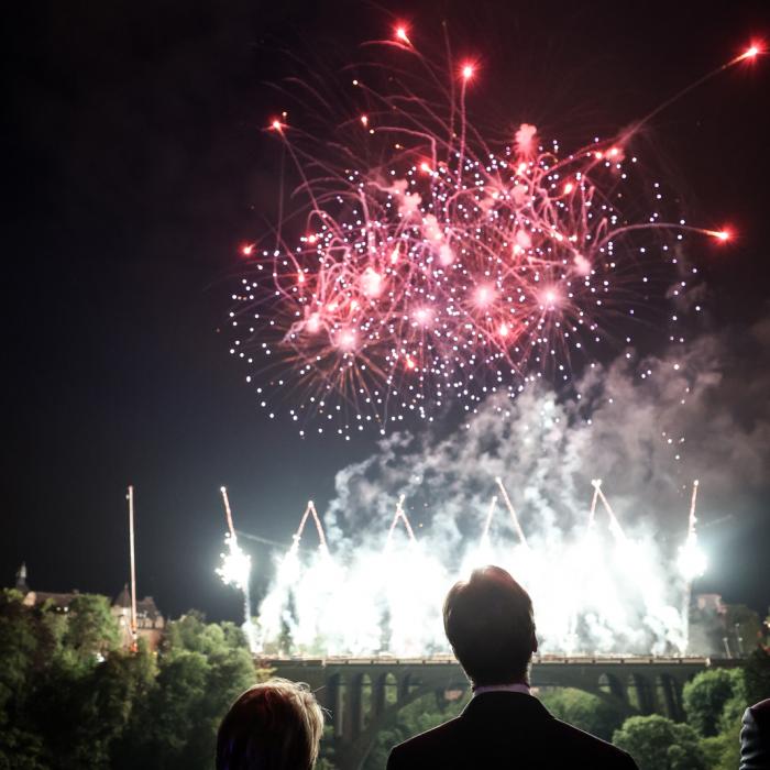 Le Couple grand-ducal admire le feu d'artifice