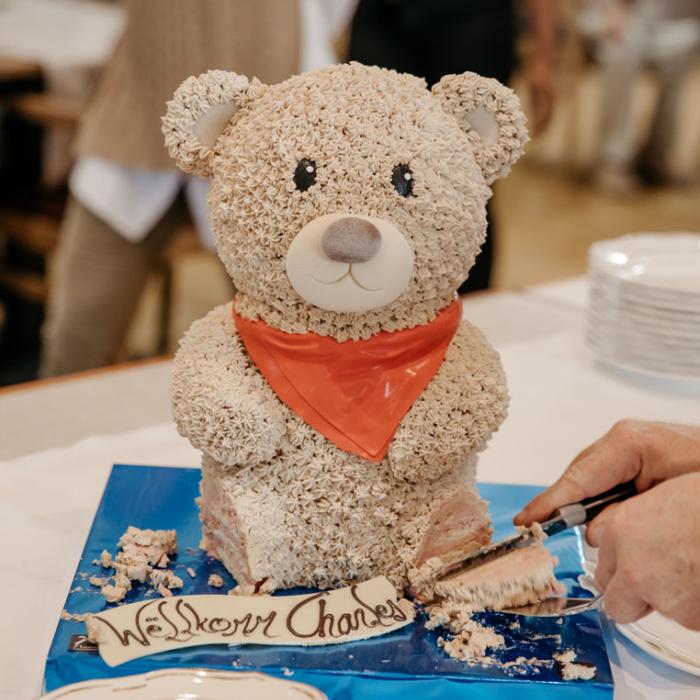 Vue sur le gâteau sous la forme d'un ourson