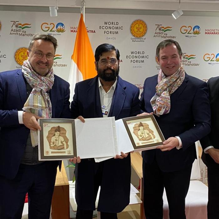 Le Prince Guillaume et Xavier Bettel avec S.E.M. Eknath Sambhaji Shinde